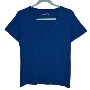 American Giant T-Shirt Womens Small Blue V-Neck Slub Knit Tee Short Sleeve NEW